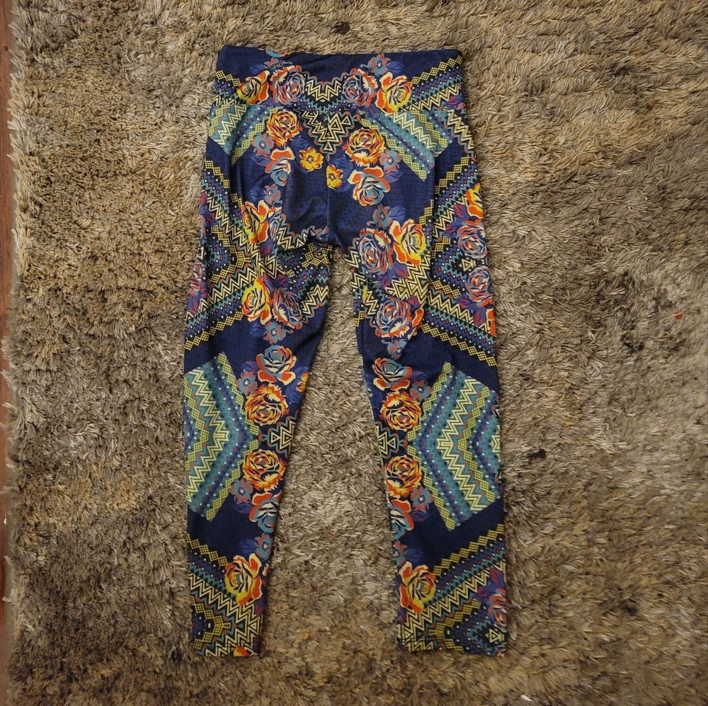 Onzie Blue Orange Multicolor Tribal Print Leggings S/M - Picture 5 of 11